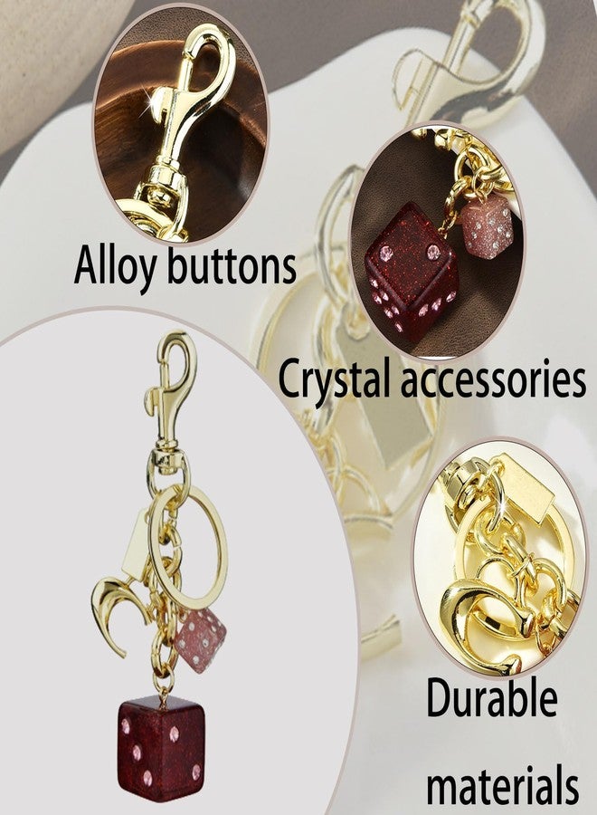 LSBDJDL 2 pack Dice Crystal Drip, Red Alloys Dice, Handbag Bag Pendant Key Chain, Crystal Women Fashion Charm, Valentine's Day Gifts for Him - Image 3